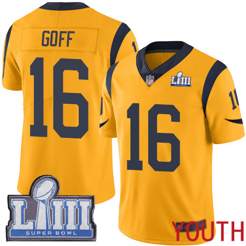 Los Angeles Rams Limited Gold Youth Jared Goff Jersey NFL Football #16 Super Bowl LIII Bound Rush Vapor Untouchable->los angeles rams->NFL Jersey